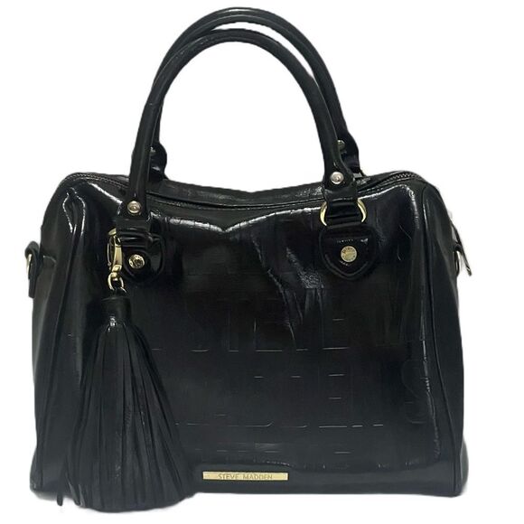 STEVE MADDEN Speedy Satchel Top Handle Handbag Patent-like Casual Solid Tassel - Picture 1 of 14